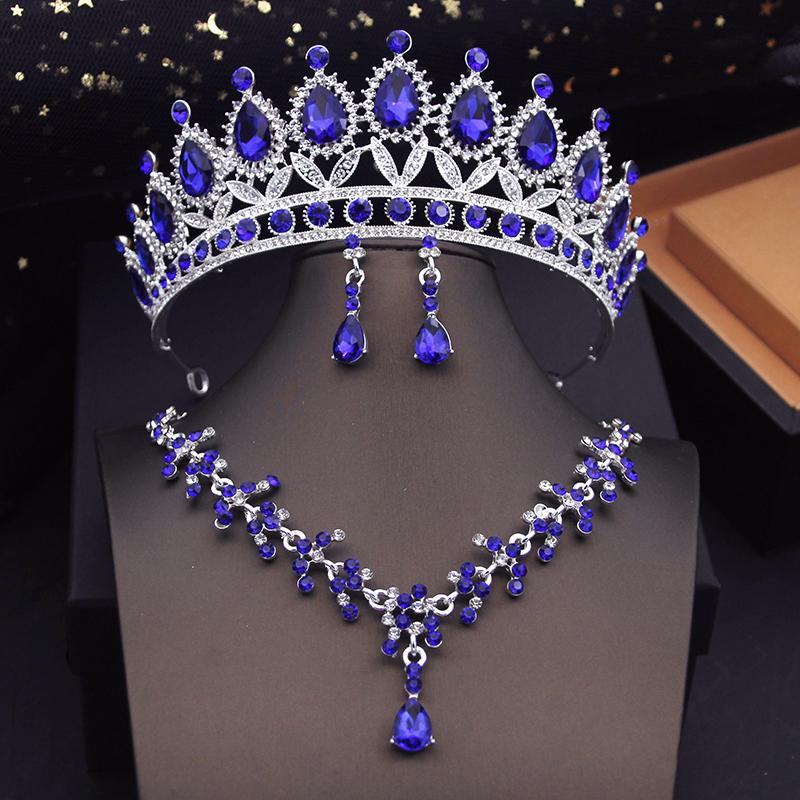 Luxury Purple Bridal Jewelry Sets for Women Choker Necklace Earrings With Crown Wedding Bride Set Costume Accessories