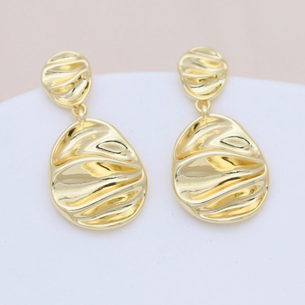 Real Gold Retention S925 Silver Needle Geometric Irregular Oval Earrings