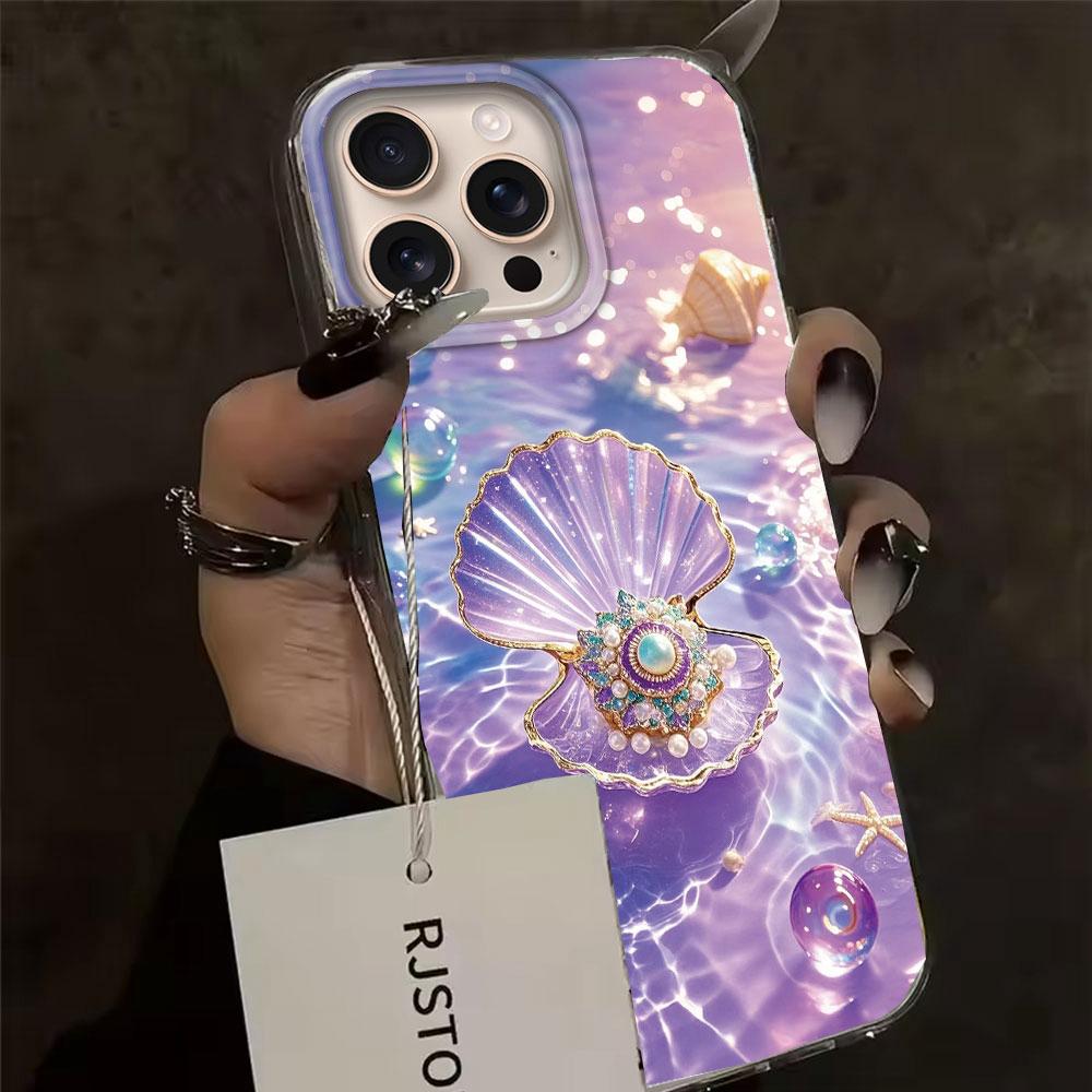 Okeāna pērļu gliemežvāka ūdens faktūras meiteņu tālruņa vāciņš priekš iphone 16 15 14 7 8 Plus 13 11 12 Pro Max X XS XR SE 2022 2020 16e vāciņš
