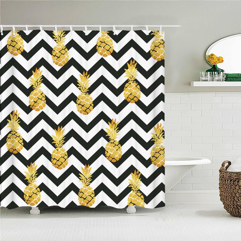 Black And White Striped Shower Curtain With Hooks Waterproof Polyester Fabric Geometric Pattern Home Decor Bathroom Curtain Baño