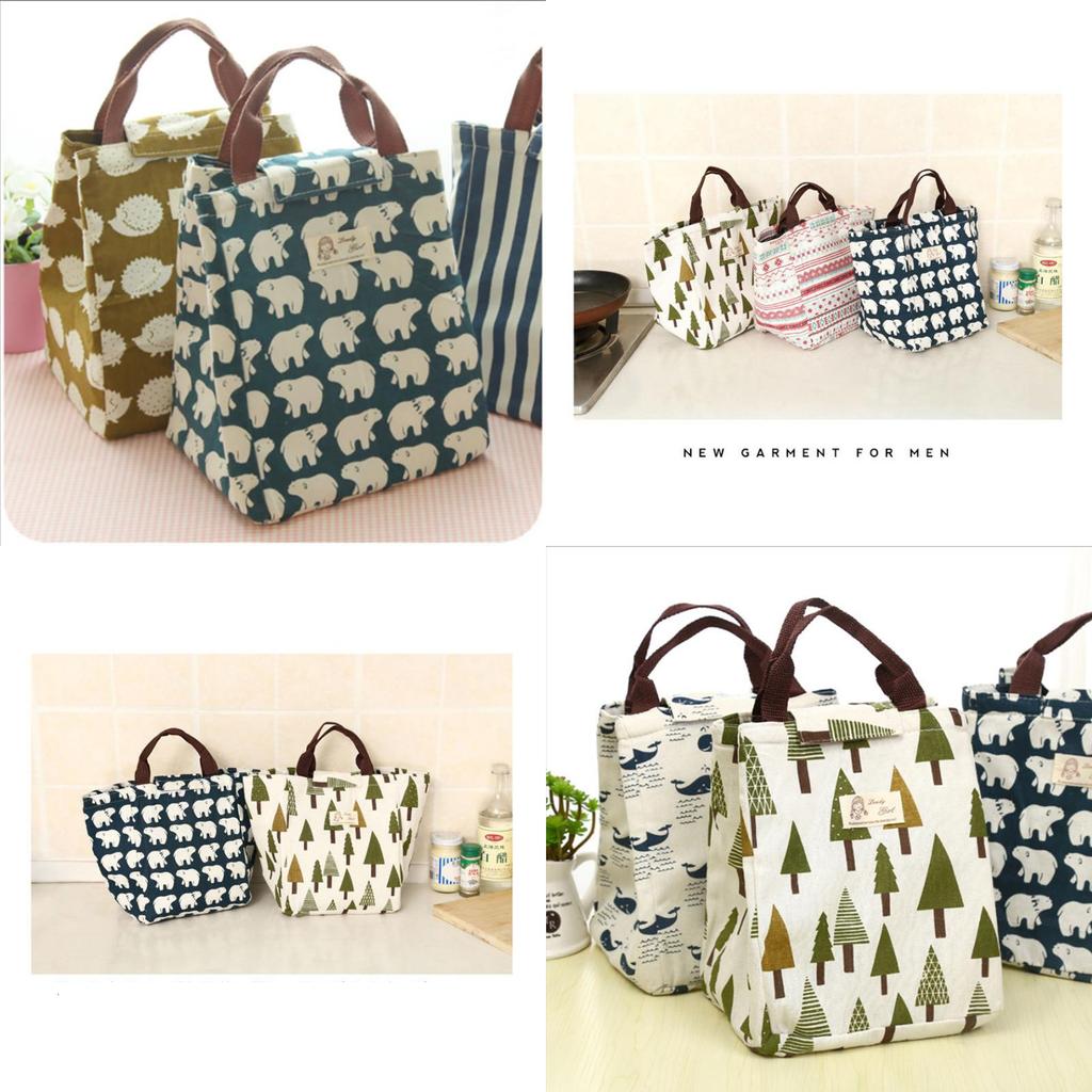 Charming Hedgehog And Whale Canvas Cooler Lunch Bag With Thermal Insulation