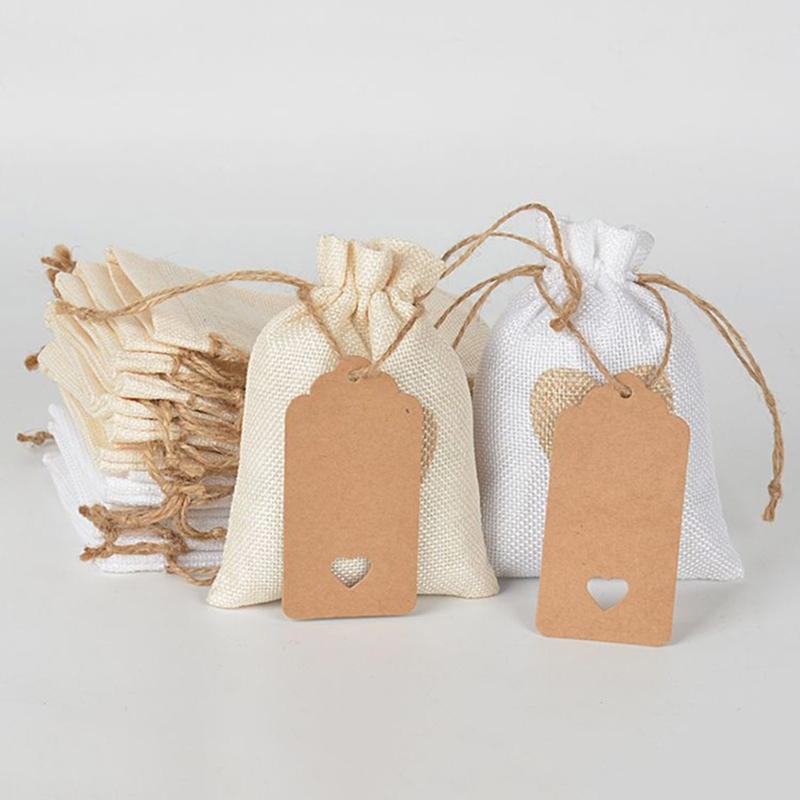 Pack of 51 Love Heart Burlap Bags Stylish Gift Packaging Bag Fashionable Storage Bag for Jewelry and Small Treasures