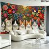 Cute Cat Wall Tapestry Aesthetic Wall Hanging Printed Fabric Blanket Decorative Tapestries for Bedroom Living Room Home Decor