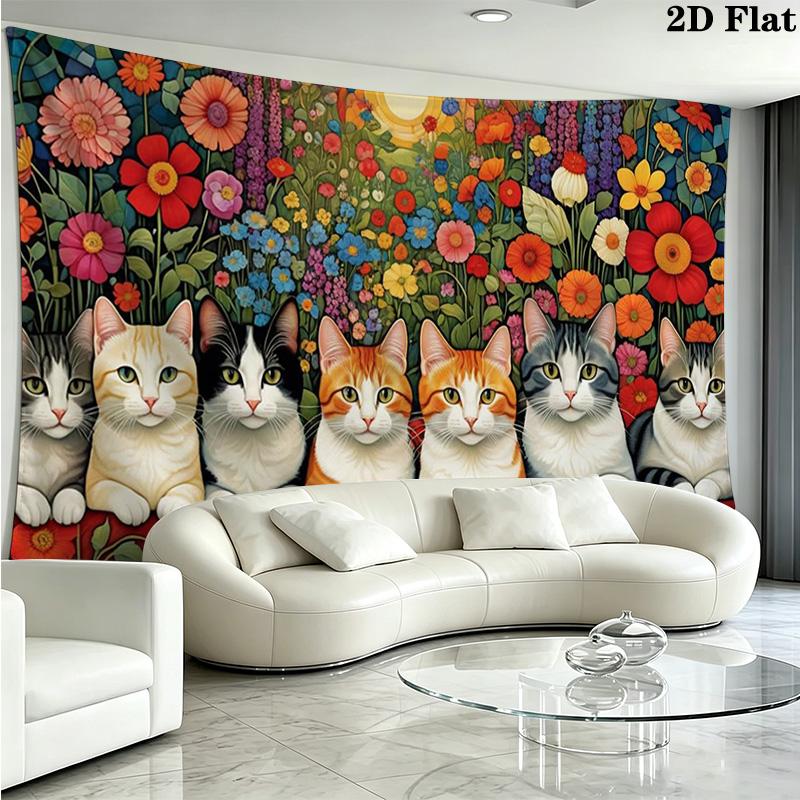 Cute Cat Wall Tapestry Aesthetic Wall Hanging Printed Fabric Blanket Decorative Tapestries for Bedroom Living Room Home Decor