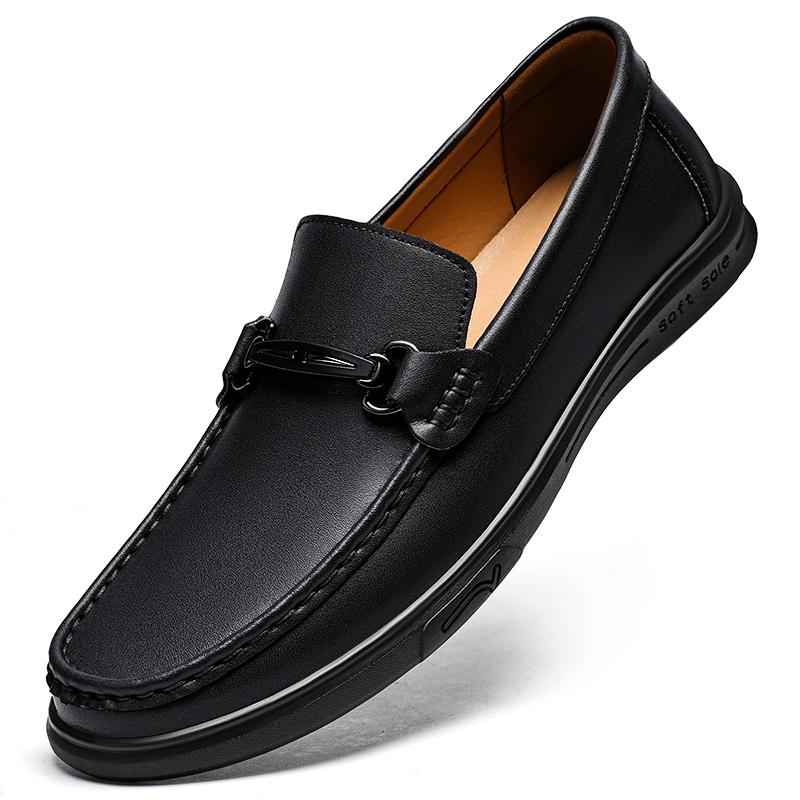 Fashion Stylish Metal Buckle Men Loafers New Genuine Leather Mens Casual Shoe Moccasins Breathable Men Driving Shoes Comfy Slip On Flats