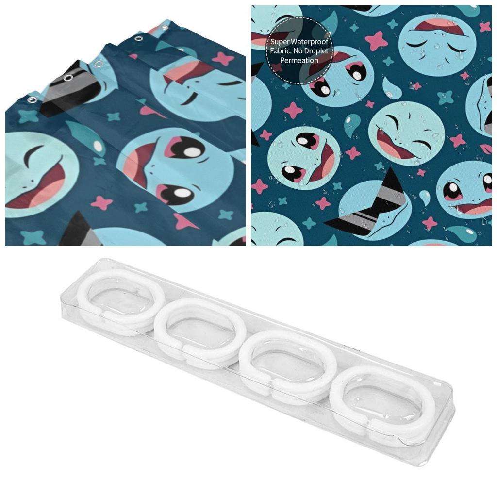 Kreslené postavičky Pokémonů Squirtle Sprchový závěs pro koupelnovou výzdobu Lehké sady sprchových závěsů 60X72 palců s háčky