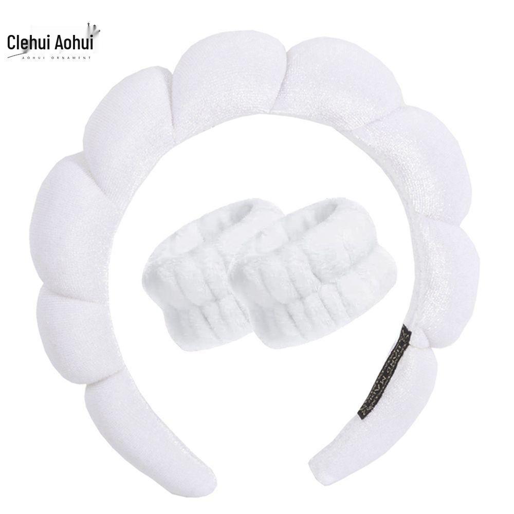 Gold Velvet Spa Headband & Wristband Set for Face Washing & Makeup