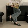 Silver Mary Jane shoes light mouth lace-up bow spring 2025 new soft flat French evening single shoes women's shoes