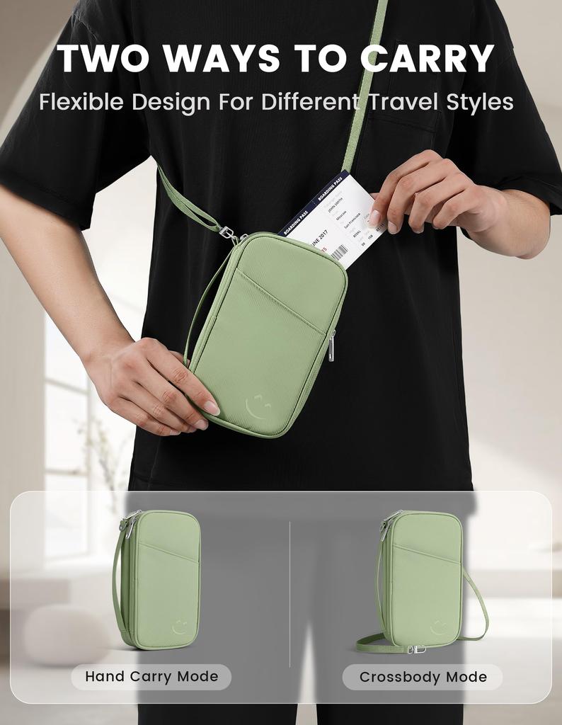 Travelkin Travel Wallet and Passport Holder for the RFID Blocking Organizer for Men and Travel Pouch for and Electronic Green Family, Anti-Theft