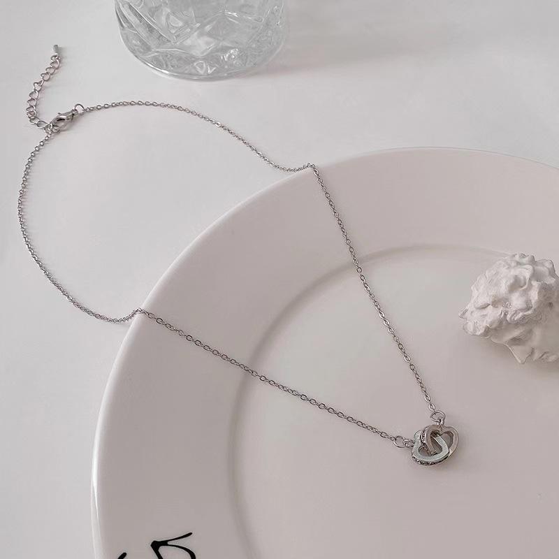 Simple rhinestone love buckle pendant necklace cold style hip hop earth cool accessories tide sweater chain trend Europe and the United States