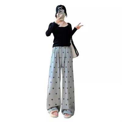 Pants for Women's Spring and Autumn New High-waist Loose Wide-leg Pants Straight-leg Casual Printed Sports Pants