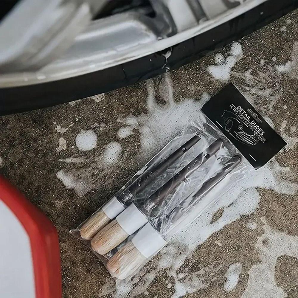 3Pcs/Set Plastic Handle Car Cleaning Brush Boar Hair Bristle Brushes  Auto Detail Tools