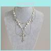 Stylish Multilayer Cross And Heart Pendant Necklace With Imitation Pearl Design For Women