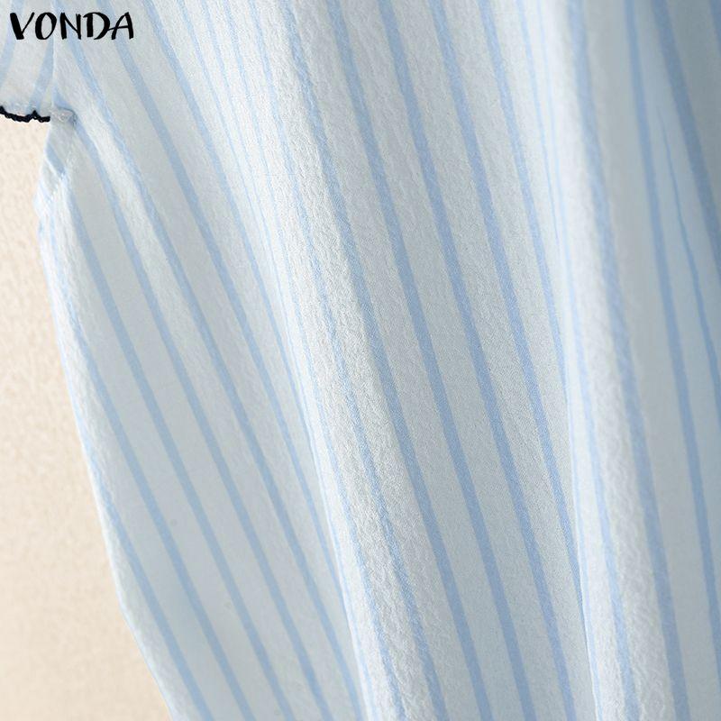 VONDA Summer Women Striped Print Casual Short Sleeve Blouse T-shirts