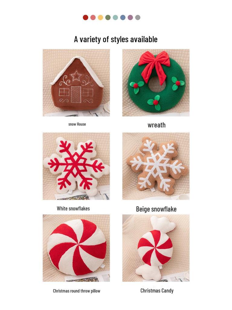 Grenzüberschreitende Weihnachts-Schneehaus-Girlande: Schneeflocken-Bonbon Plüschkissen - Festliche Dekoration & Geschenkkissen.