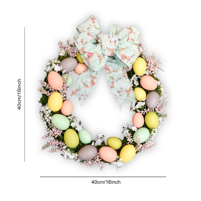 Easter Wreath with Bunny Theme, Plastic Egg Wall Hanging Decor for Front Door, No Electricity Needed, Featherless Suitable