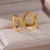 Retro Exaggerated Hollow Open Rings For Women Men Gold Color Stainless Steel Ring Wedding Waterproof Jewelry Gift Anillos
