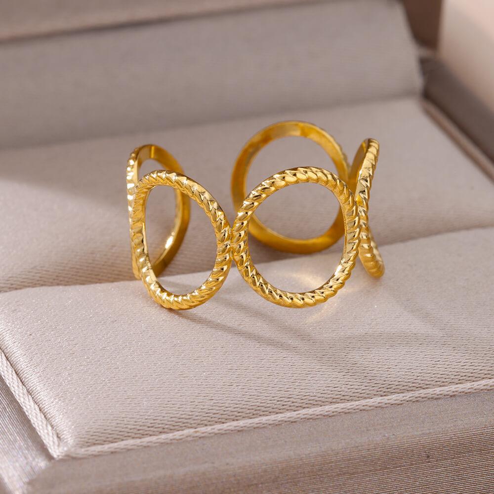 Retro Exaggerated Hollow Open Rings For Women Men Gold Color Stainless Steel Ring Wedding Waterproof Jewelry Gift Anillos