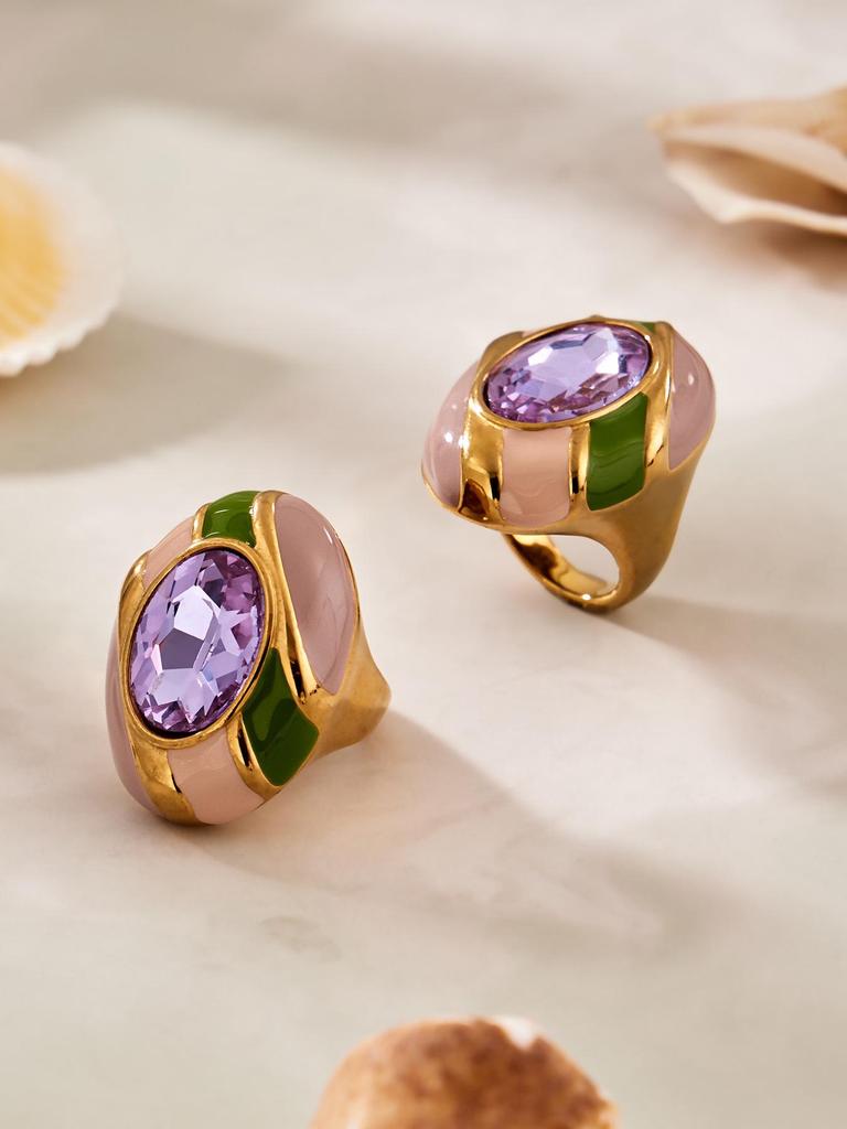 Chic Enamel Glaze Stone Ring: Stylish Handcrafted European-American Stainless Steel Jewelry.