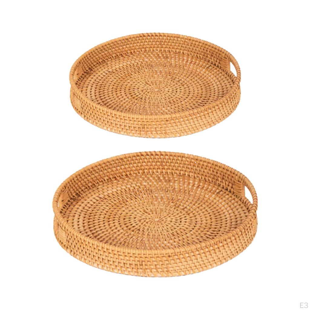 Rattan Serving Tray Decorative Coffee Tabletop Handwoven Basket Organizer