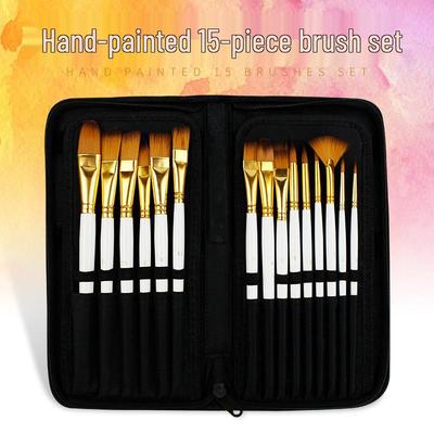 15-częściowy zestaw pędzli do malarstwa olejnego z płócienną torbą do akwareli i akrylu