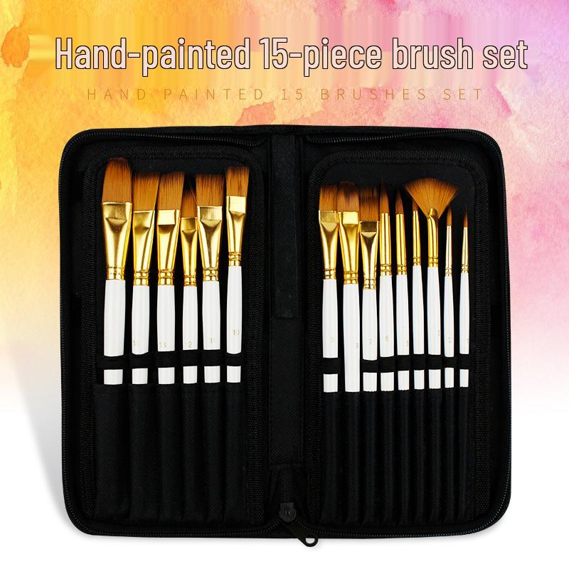 15-Piece Oil Painting Brush Set with Canvas Bag for Watercolor and Acrylic Art