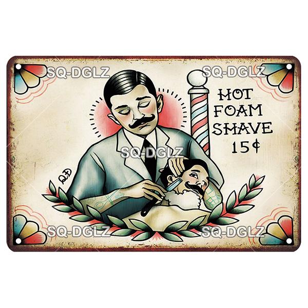 Vintage Barber Sign Metal Wall Decor Retro Tin Plaque for Man Cave Garage