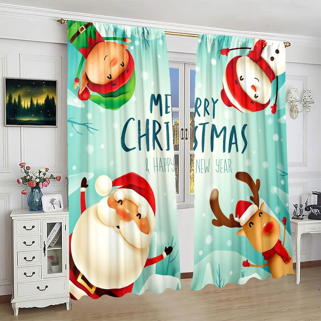 2ks- zimní vánoční dekorativní tištěné závěsy do ložnice, obývacího pokoje, pracovny, soukromého prostoru