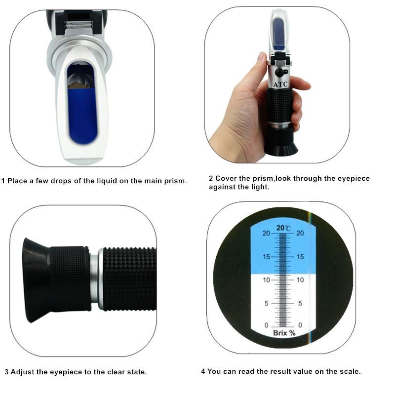 Handheld Sugar Refractometer Honey Fruit Sugar Solution Brix 0-20% Optical Concentration Sugar Measuring Instrument with ATC