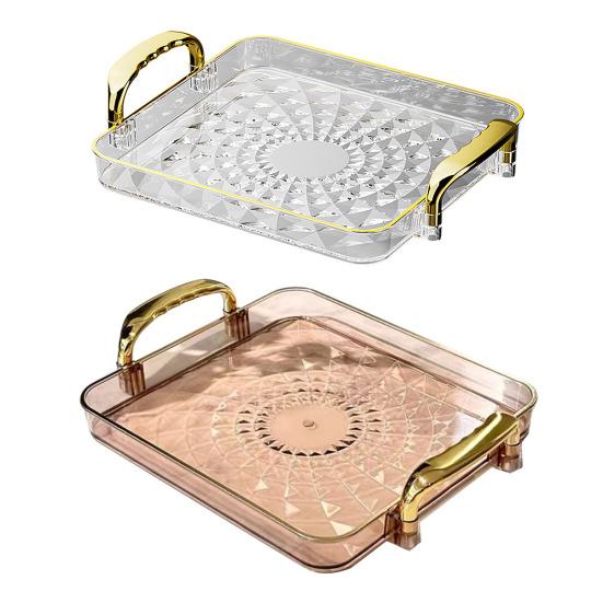 Clear Serving Tray with Handles Multipurpose Fruit Snack Dessert Platter for Home Parties Stackable Decorative Storage Tray Kitchen Organizer