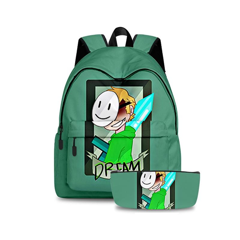 2pcs/set Dreamwastaken Dream Smp 3d Printed Backpack Schoolbag Pencil Bag For Men And Women