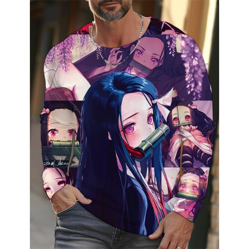 Men's Long-sleeved T-shirt 3D Printing Animation Pattern Printing Men's T-shirt Autumn Tops Casual T-shirt Pullover