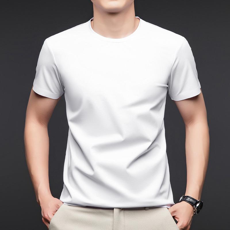 Men's Seamless Mulberry Silk T-Shirt - Summer New Arrivals, Round Neck, No-Iron, Short Sleeve, Plain Color, Casual Fit.