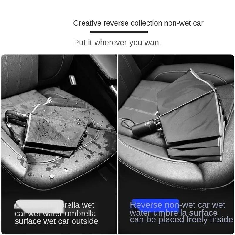 Windproof Reverse Folding Automatic Rain Umbrella For Men Women 10 Ribs Reflective Stripe Portable Female Umbrella Male Paraguas