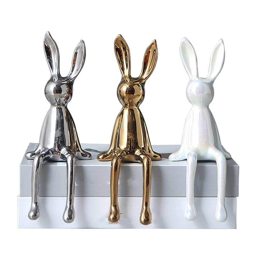Nordic Long-Eared Sitting Rabbit Modern Rabbit Statues Rabbit Sculpture  Desk Shelf Decoration