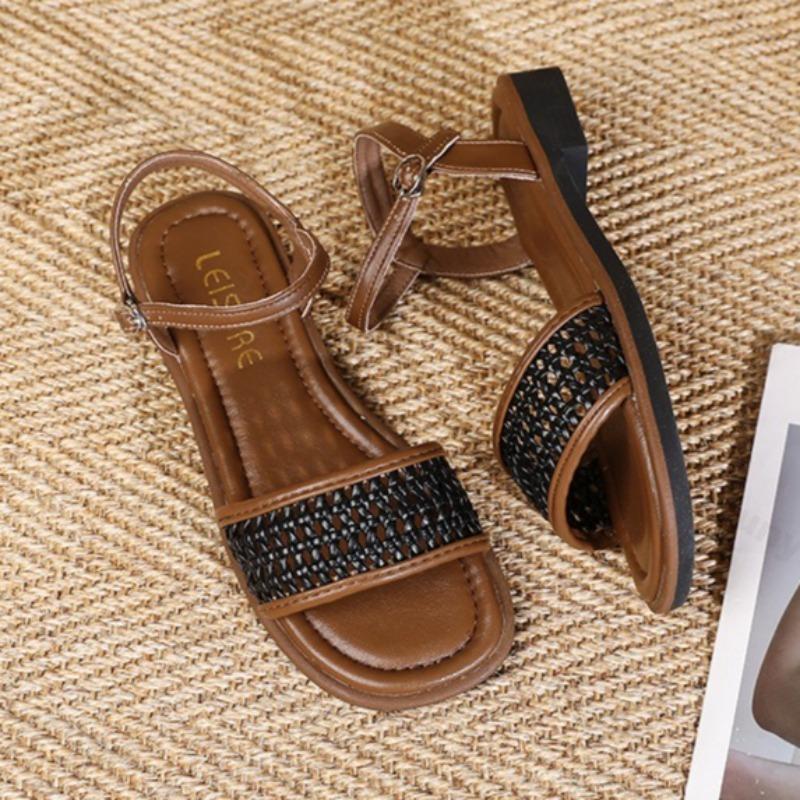 Fashion Women's Sandals 2025 Summer Woven Comfortable Anti Slip Outdoor Beach Shoes Female Open-toe Flat Sandals Outdoor Leisure Shoes