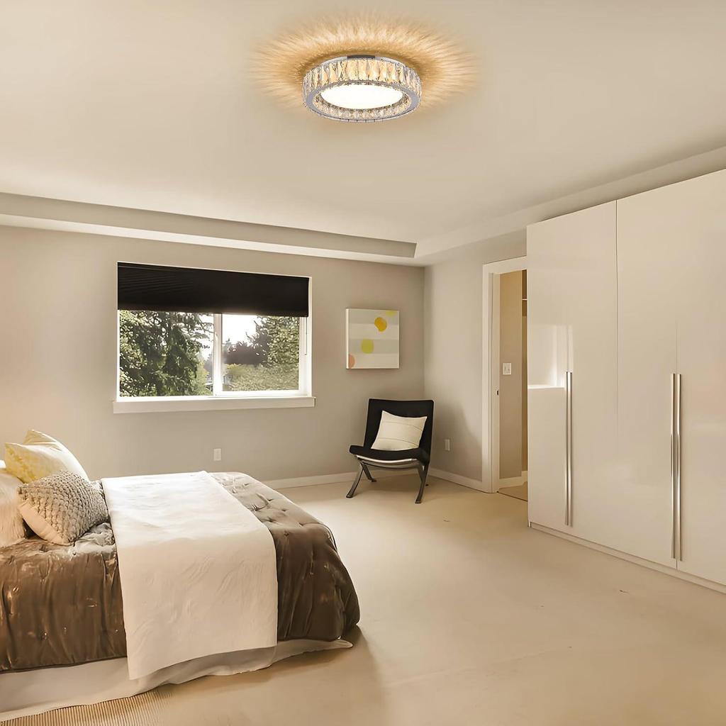 Round Crystal Ceiling Light - Modern Minimalist Luxury Fixture for Bedroom or Entryway