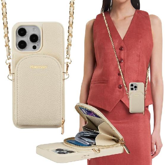 Кошелек-сумка через плечо для iPhone 15 Pro, с защитой RFID, из ПУ-кожи, с молнией, сумочка-чехол - Подходит для iPhone 15 Pro, Кожаный кошелек-чехол для For iPhone 15 Pro Wallet