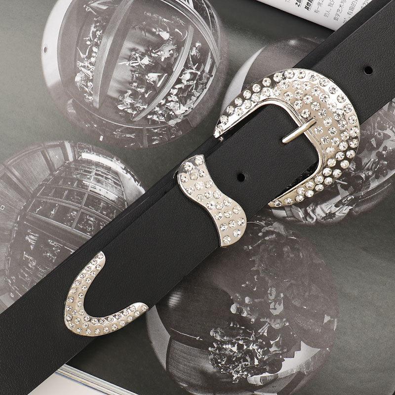 New rhinestone alloy three-piece black belt women's American millennial style personalized versatile jeans women's belt