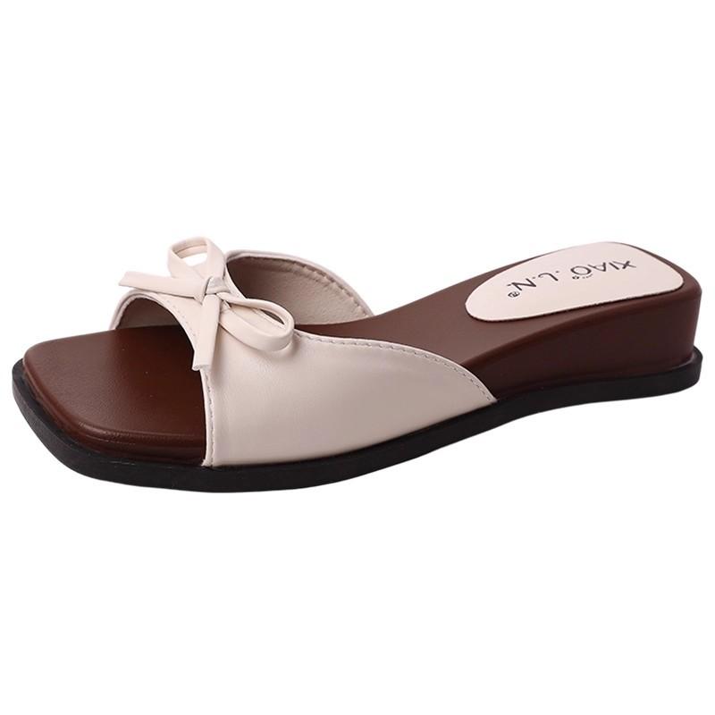 Bow versatile cool slippers women's summer French casual super fire slope with sandals fashion with skirt slippers