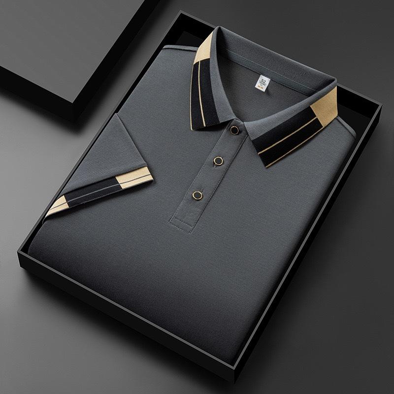 New Men s Fashion Embroidered Collar Short Sleeve Summer New Breathable Polo Shirt Short Sleeve, High Quality Outdoor Men s Top M серый