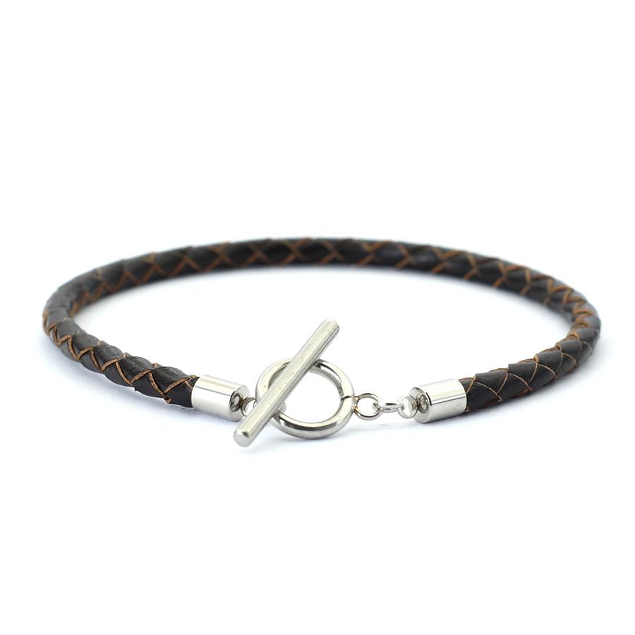 Noter Men Leather Bracelet Stainless Steel OT Buckle Bangle Pulsera De Cuero Wrap Braslet Locomotive Hiphop Rock Braclet Pulsera
