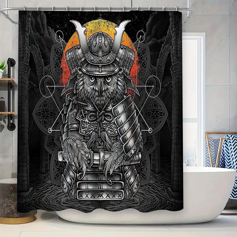 

Japanese Samurai Warrior Owl Tapestry Shower Curtain Anime Forest Dark Art Home Decor Washable Bathroom Set W60H190(CM)-1 Pcs