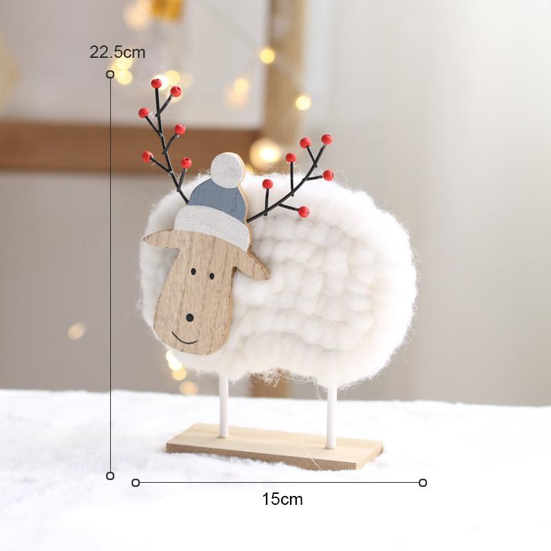 Holiday Tree Decorations With Wooden Deer And Santa Elder Figurines For Christmas Home Decor