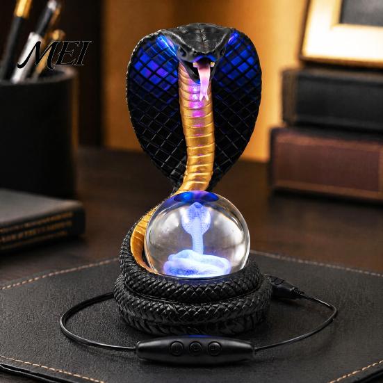 Unique Birthday Gifts Snake Shaped Desk Lamp, Resin LED Table Light with RGB Color Atmosphere Lamp Changing, Faux Crystal Ball for Bedroom Office