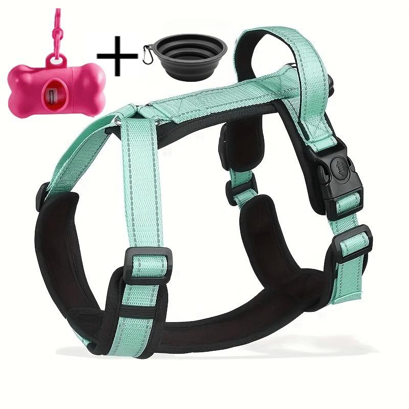 4 Point No Pull Dog Harness with Poop Bag Holder & Collapsible Bowl, Breathable Mesh Vest for Medium Large Dogs Outdoor Walking