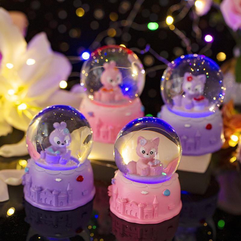 Cute Cartoon Cute Rabbit Sparkling Mini Crystal Ball Night Light Cell Button
