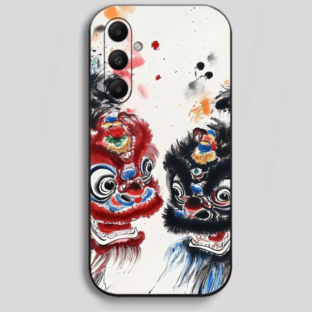 Chinese Lion Dance Phone Case For Samsung Galaxy A13,21s,22,31,32,40,52,71,A91 Soft Black Shell