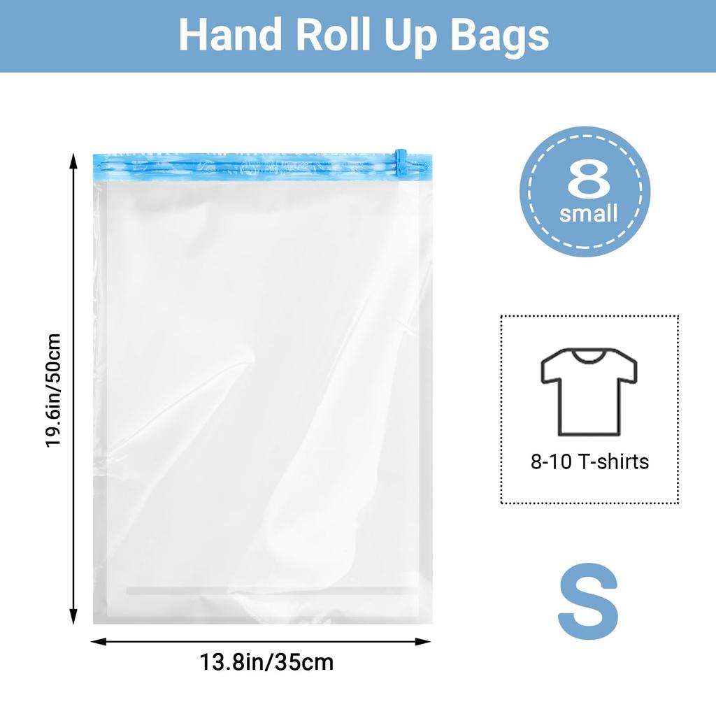 8 Pack Roll Up Compression Bags Vacuum Storage Bags Hand Roll Durable Space Saver Bags For Clothes Clothing Travel Accessories