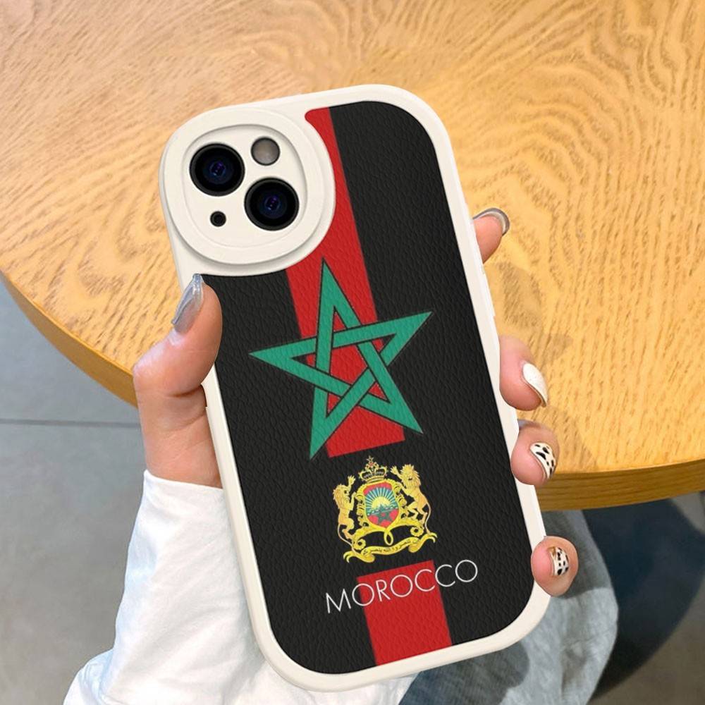 Morocco Map Flag For IPhone 16 15 14 13 12 11 Pro Max Plus Shockproof Leather Soft Phone Cover